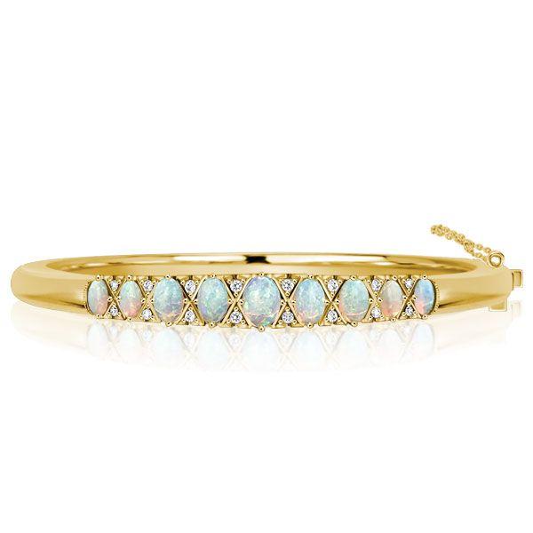 Vintage Opal Bangle Bracelet - 18K Gold Plated Sterling Silver Opal Jewelry