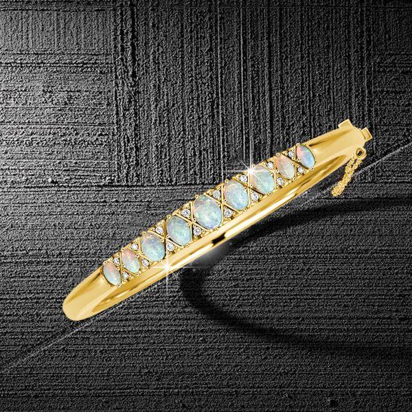 Vintage Opal Bangle Bracelet - 18K Gold Plated Sterling Silver Opal Jewelry