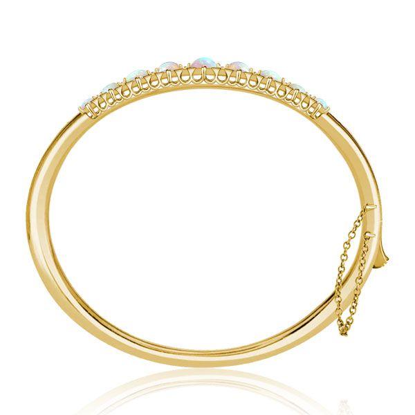 Vintage Opal Bangle Bracelet - 18K Gold Plated Sterling Silver Opal Jewelry