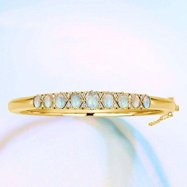 Vintage Opal Bangle Bracelet - 18K Gold Plated Sterling Silver Opal Jewelry