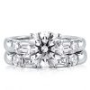 Classic Five Stone Sterling Silver Bridal Set with Simulated Diamond
