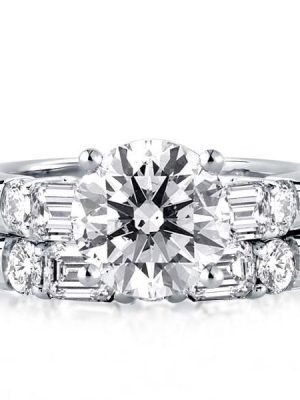 Classic Five Stone Sterling Silver Bridal Set with Simulated Diamond