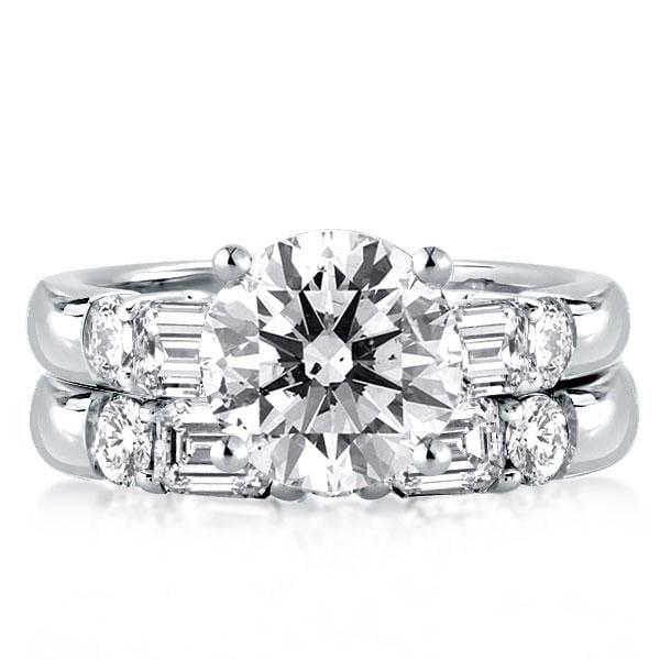Classic Five Stone Sterling Silver Bridal Set with Simulated Diamond