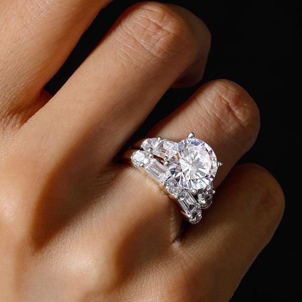 Classic Five Stone Sterling Silver Bridal Set with Simulated Diamond