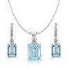 Sterling Silver Aquamarine and Simulated Sapphire Emerald Necklace and Earring Set