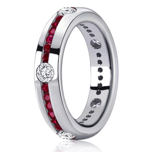 Ruby & Sapphire Eternity Wedding Band Ring - 925 Sterling Silver