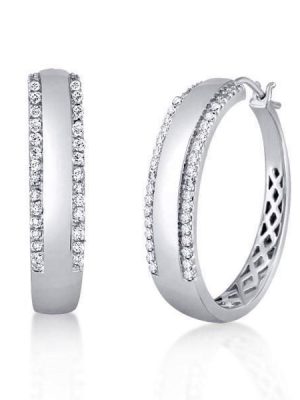 Womens 925 Sterling Silver Hoop Earrings with Rhodium Finish, 21.20mm Diameter