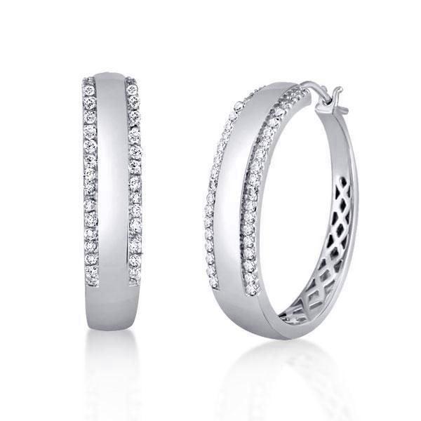 Womens 925 Sterling Silver Hoop Earrings with Rhodium Finish, 21.20mm Diameter