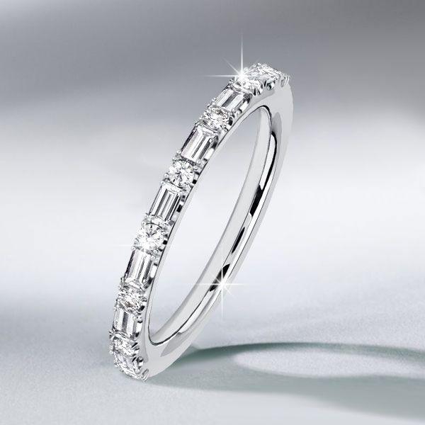 Baguette Cut Pave Stackable Wedding Band in Sterling Silver (0.40 CTW)