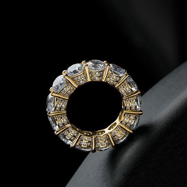 Golden Eternity Band - 18K Gold Plated Sterling Silver Wedding Ring (7.95 ctw)