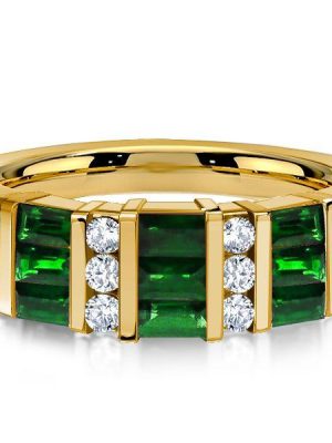 Emerald Green Wedding Band - 18K Gold Plated Sterling Silver Ring