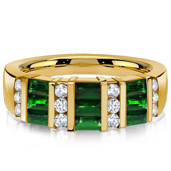 Emerald Green Wedding Band - 18K Gold Plated Sterling Silver Ring
