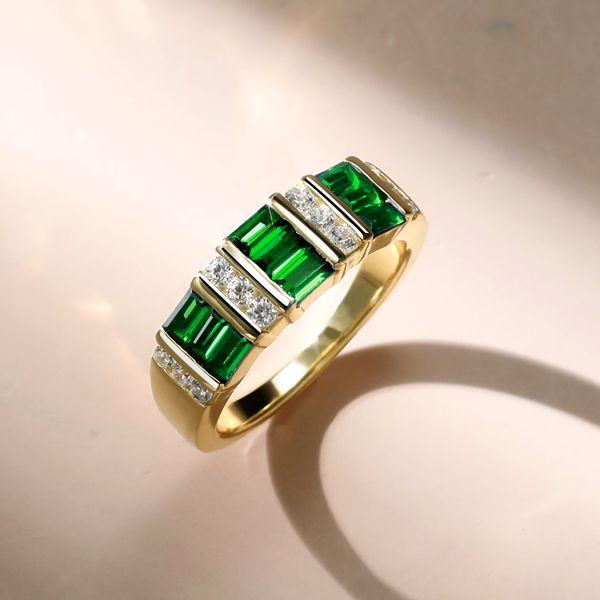 Emerald Green Wedding Band - 18K Gold Plated Sterling Silver Ring