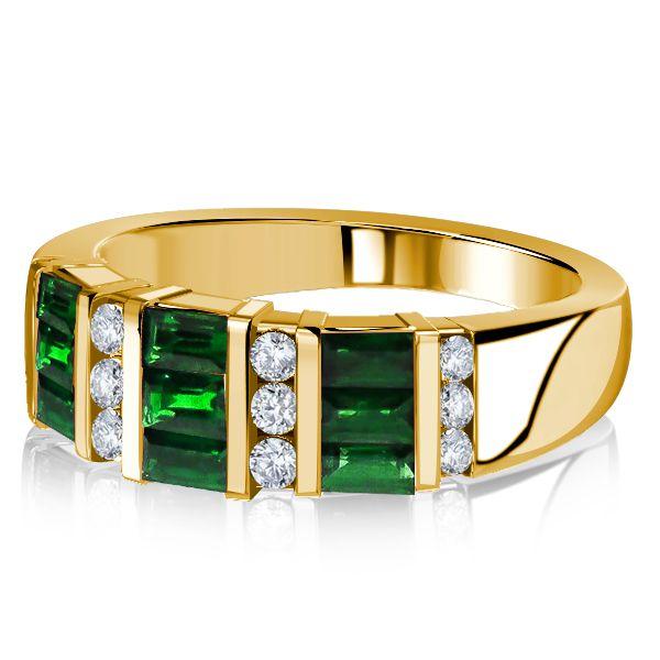 Emerald Green Wedding Band - 18K Gold Plated Sterling Silver Ring
