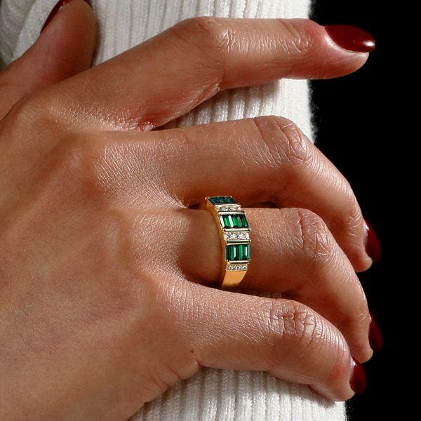 Emerald Green Wedding Band - 18K Gold Plated Sterling Silver Ring