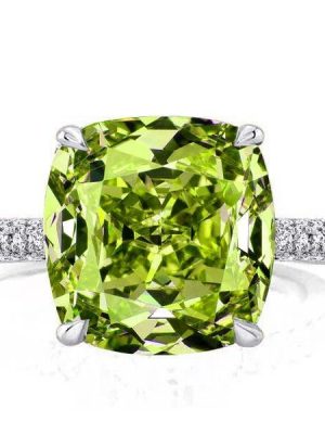 9.52 CTW Hidden Halo Peridot Cushion Cut Wedding Ring for Women in Sterling Silver