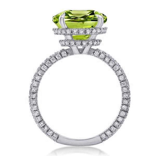 9.52 CTW Hidden Halo Peridot Cushion Cut Wedding Ring for Women in Sterling Silver