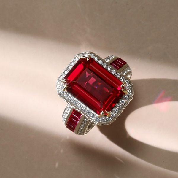 Fashion Halo Engagement Ring Sterling Silver Ruby Accent