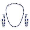 White & Blue Sapphire Sterling Silver Tennis Necklace & Hoop Earrings Set