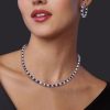 White & Blue Sapphire Sterling Silver Tennis Necklace & Hoop Earrings Set