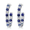 White & Blue Sapphire Sterling Silver Tennis Necklace & Hoop Earrings Set