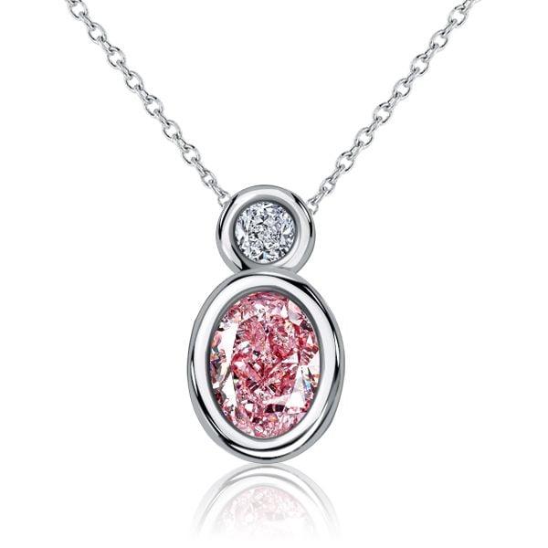 Oval Cut Pink Sapphire Bezel Set Pendant Necklace in Sterling Silver