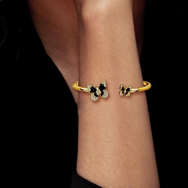 18K Gold Plated Sterling Silver Dancing Butterfly Bangle Bracelet for Women