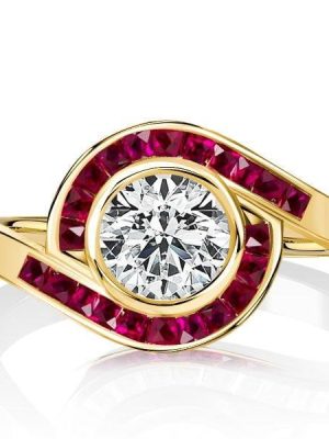 Vintage Style Round Cut Ruby and Sapphire Ring, 1.00 CT. TW., 18K Gold Plated Sterling Silver