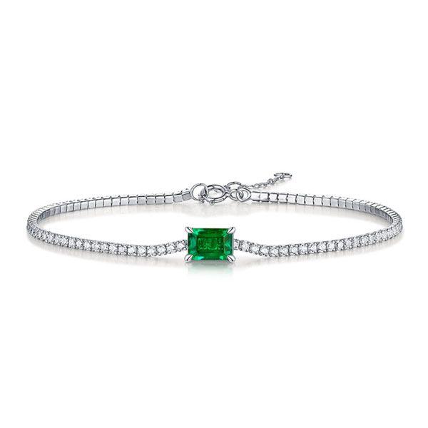 Emerald & Round Cut Simulated Diamond Tennis Bracelet in Sterling Silver