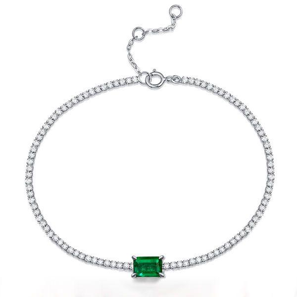 Emerald & Round Cut Simulated Diamond Tennis Bracelet in Sterling Silver