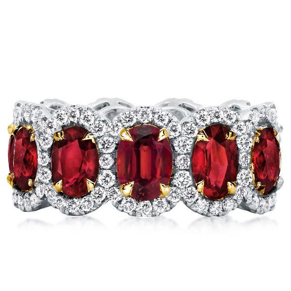 Halo Oval Garnet Eternity Wedding Band - Sterling Silver