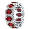 Halo Oval Garnet Eternity Wedding Band - Sterling Silver
