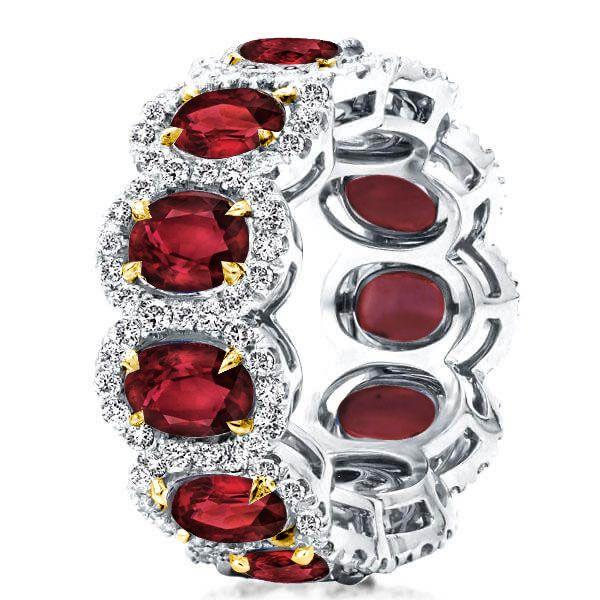 Halo Oval Garnet Eternity Wedding Band - Sterling Silver