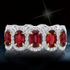 Halo Oval Garnet Eternity Wedding Band - Sterling Silver