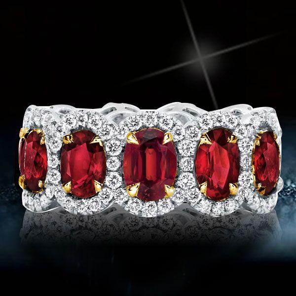Halo Oval Garnet Eternity Wedding Band - Sterling Silver