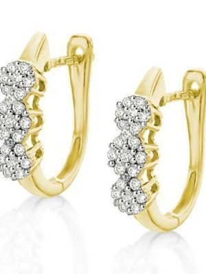 Sparkling Round Cut Flower Gold Hoop Earrings in Sterling Silver