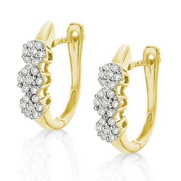 Sparkling Round Cut Flower Gold Hoop Earrings in Sterling Silver