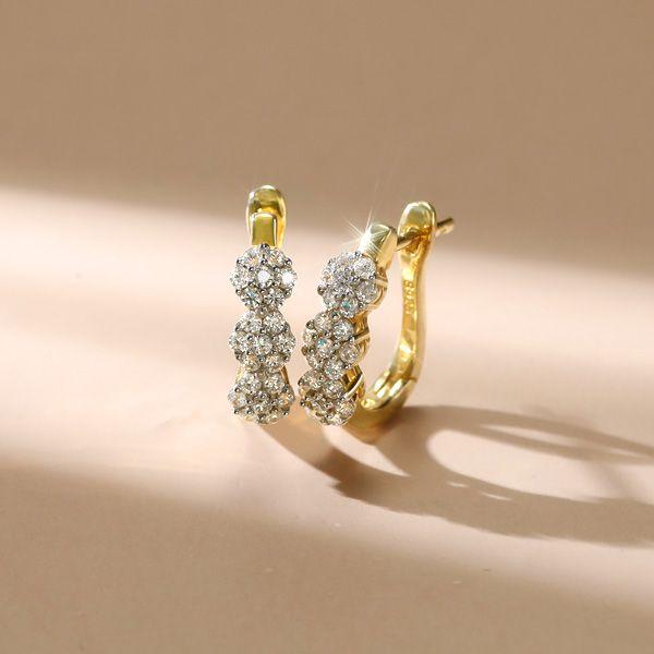 Sparkling Round Cut Flower Gold Hoop Earrings in Sterling Silver