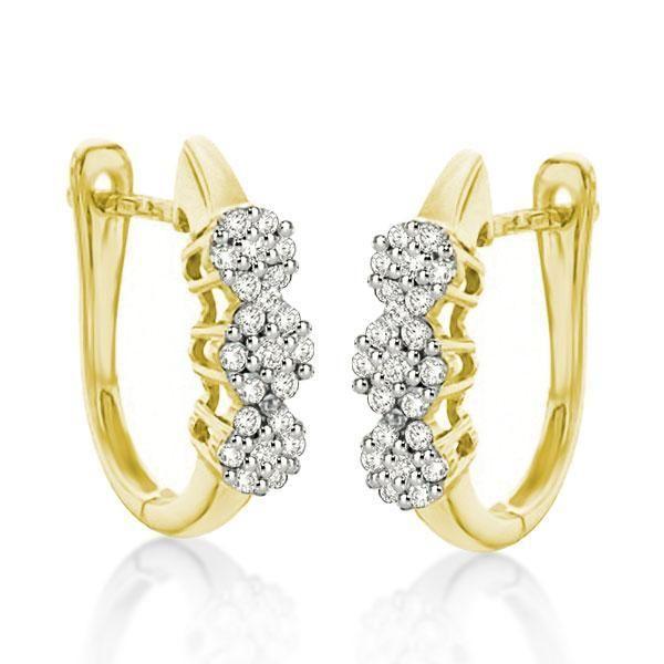 Sparkling Round Cut Flower Gold Hoop Earrings in Sterling Silver