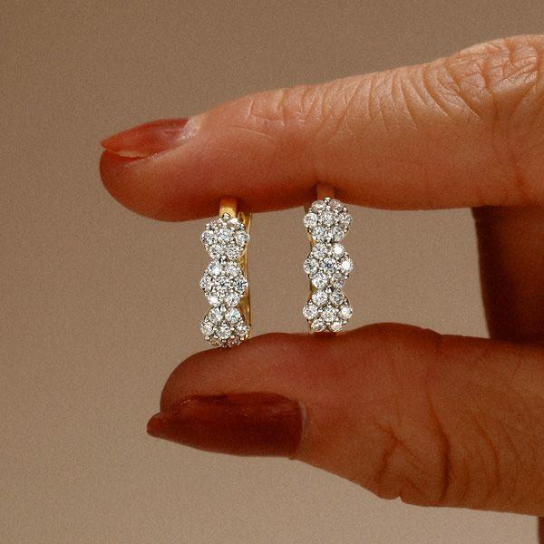 Sparkling Round Cut Flower Gold Hoop Earrings in Sterling Silver