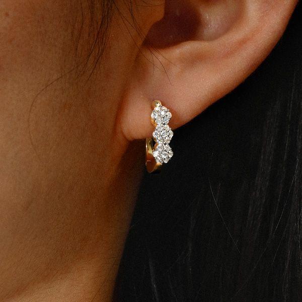 Sparkling Round Cut Flower Gold Hoop Earrings in Sterling Silver