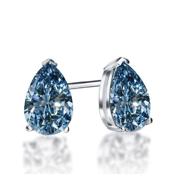 Pear-Shaped Blue Topaz Stud Earrings in 925 Sterling Silver
