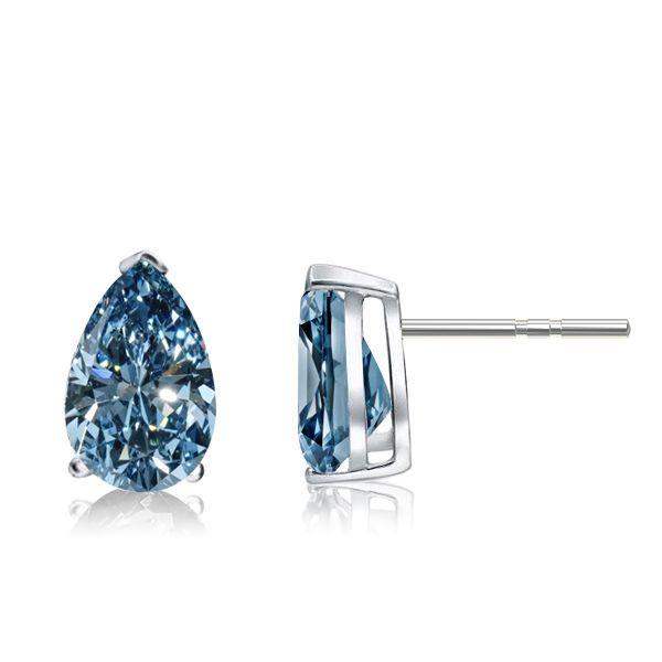 Pear-Shaped Blue Topaz Stud Earrings in 925 Sterling Silver