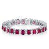 Alternating Ruby and White Cubic Zirconia Tennis Bracelet in Rhodium-Plated Sterling Silver