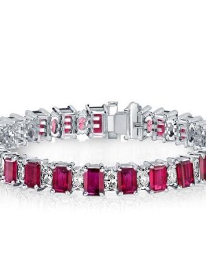 Alternating Ruby and White Cubic Zirconia Tennis Bracelet in Rhodium-Plated Sterling Silver