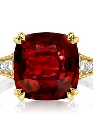 Art Deco Milgrain Cushion Cut Garnet Engagement Ring in 18K Gold Plated Sterling Silver