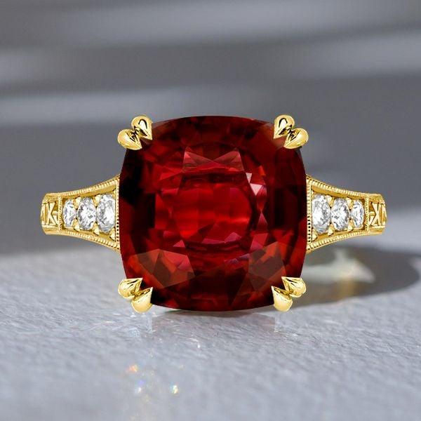Art Deco Milgrain Cushion Cut Garnet Engagement Ring in 18K Gold Plated Sterling Silver