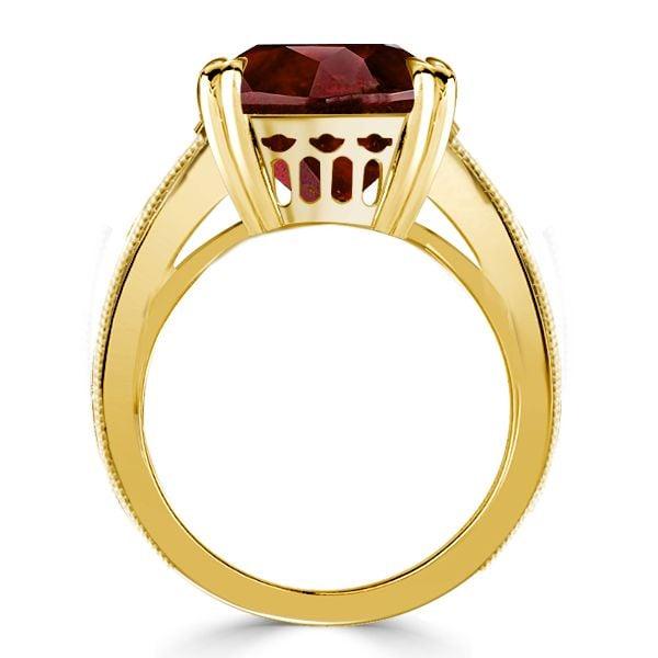 Art Deco Milgrain Cushion Cut Garnet Engagement Ring in 18K Gold Plated Sterling Silver