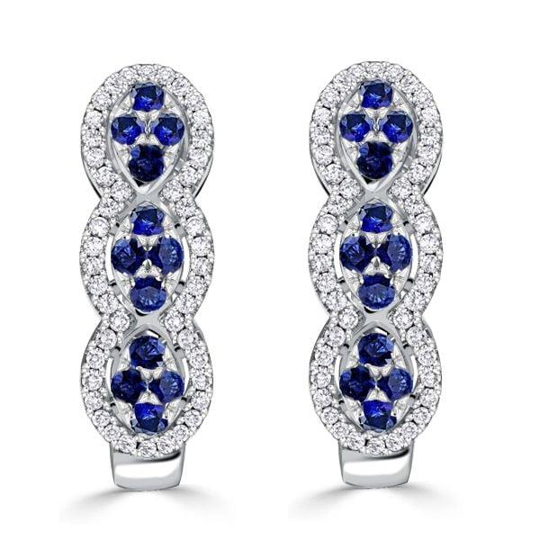 Sterling Silver Blue & White Sapphire Hoop Earrings | 1.30 CTW
