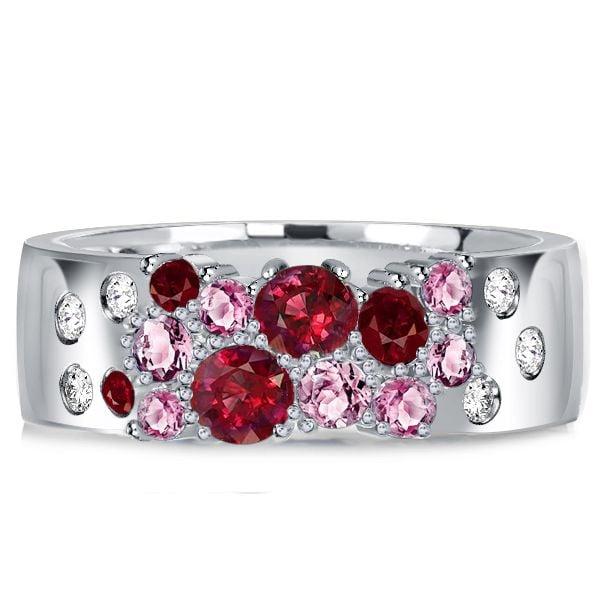 Flush Setting Pink Stone Ruby Wedding Band 0.88 CT. TW. in Rhodium Plated Sterling Silver